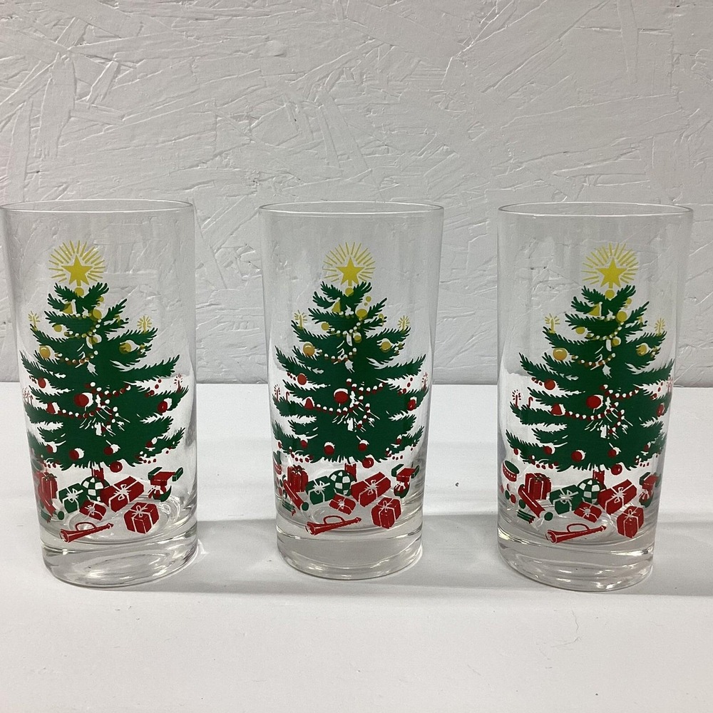 Christmas Tree Tumblers 12 oz Glasses Replacements set of‎ 3 Vintage